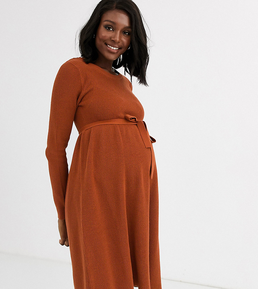 Mamalicious maternity knitted flare dress-Brown