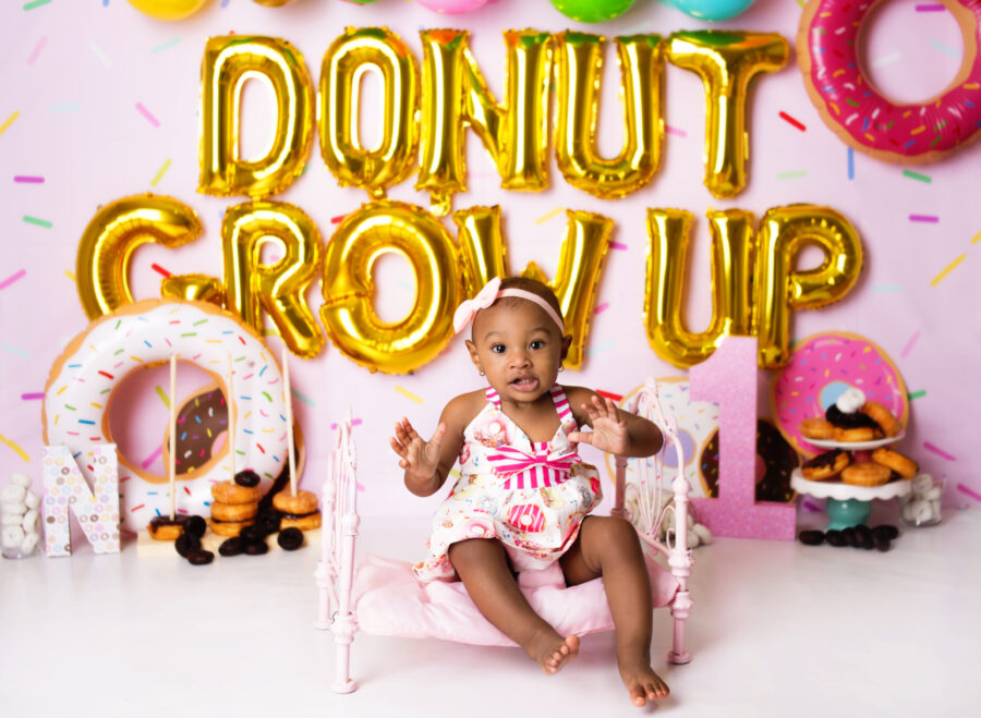 Donut Grow Up First Birthday Smash Cake Photoshoot with Lydia L Photography