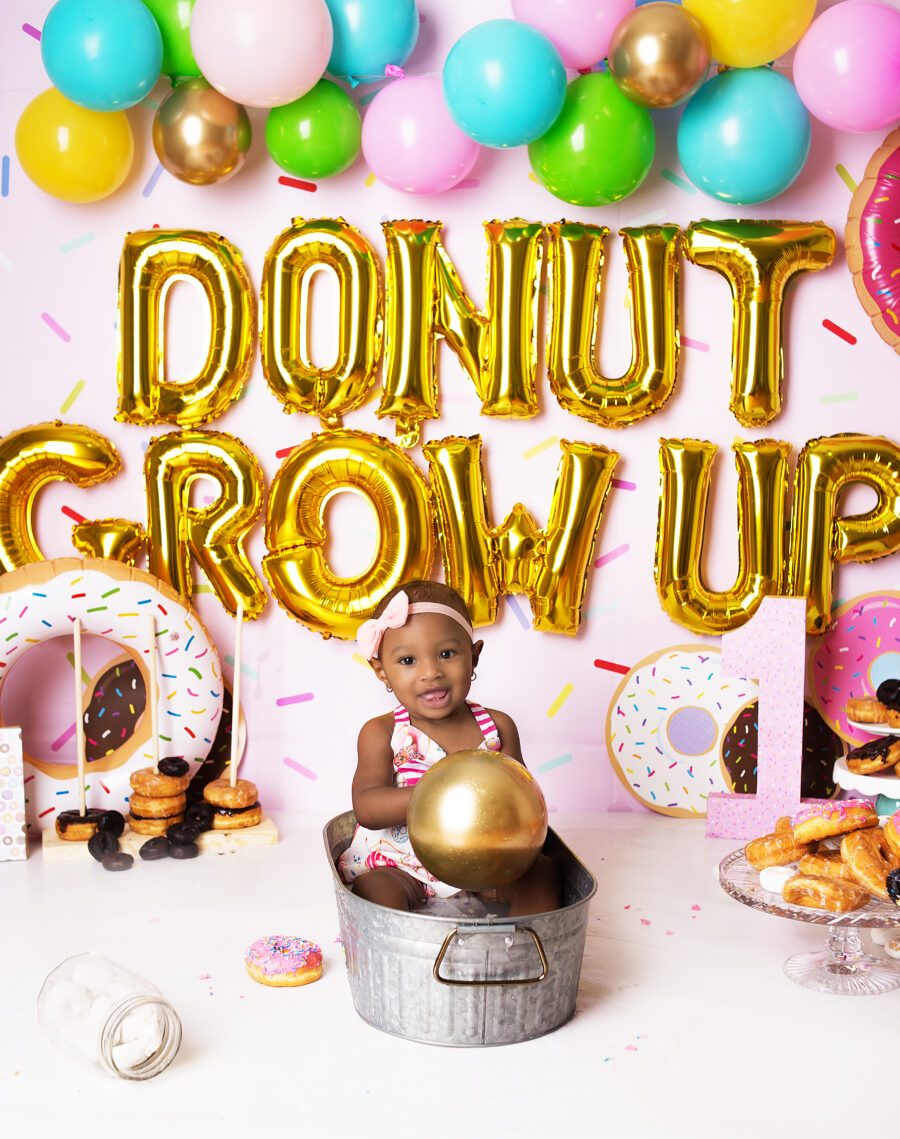 Donut Grow Up First Birthday Smash Cake Photoshoot with Lydia L Photography