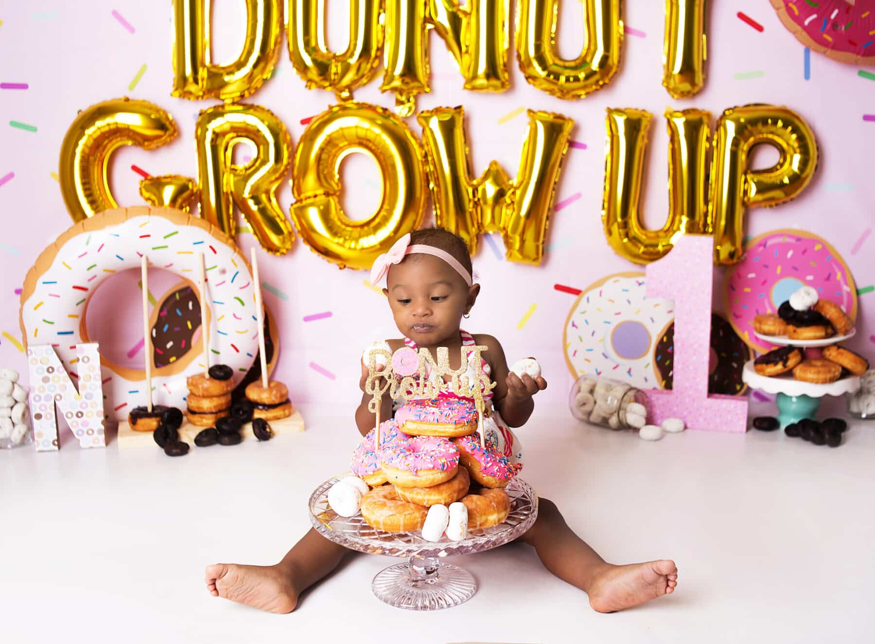 Donut Grow Up First Birthday Smash Cake Photoshoot